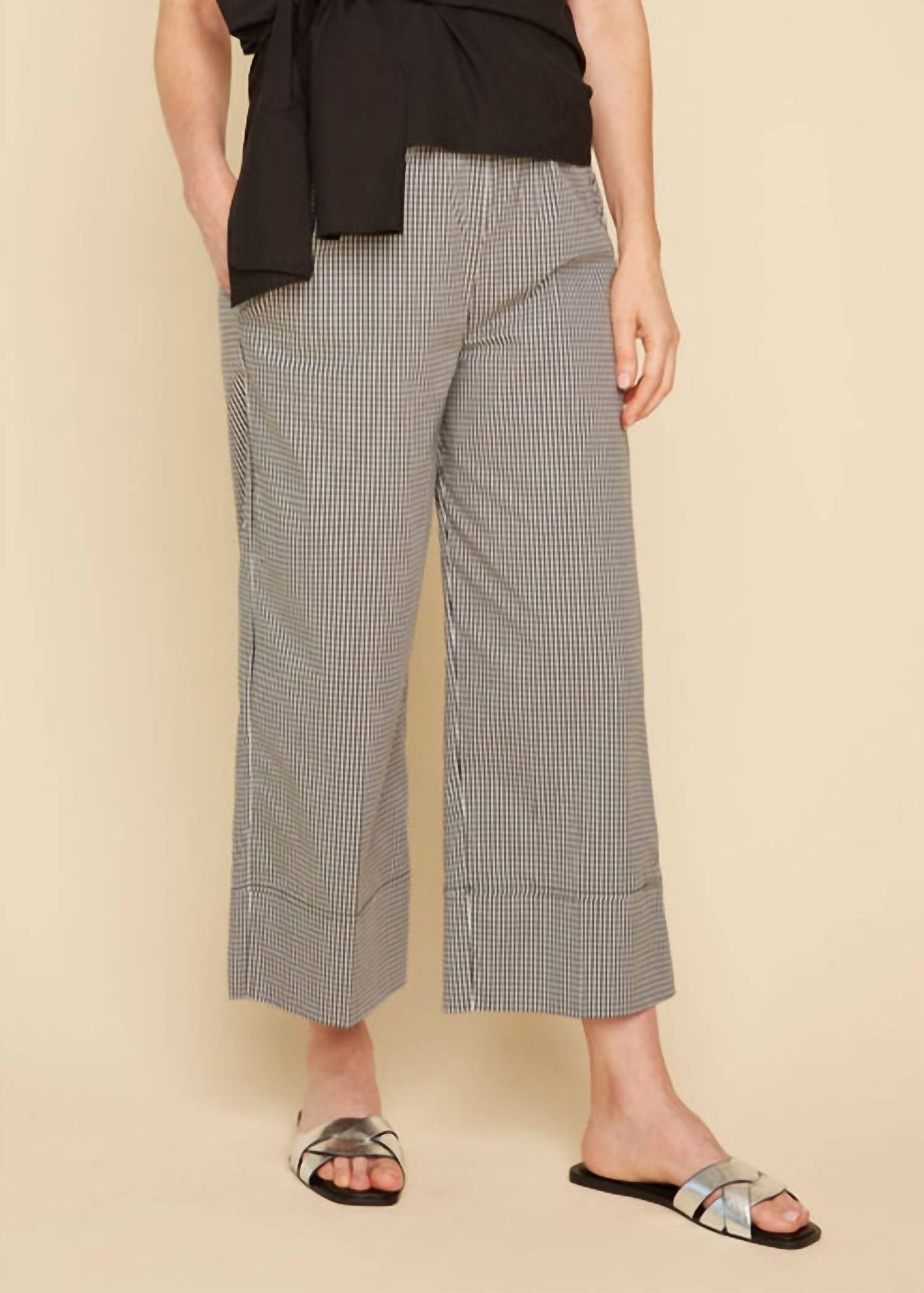 Renuar Gingham Wide Leg Pants in black white - women's pants