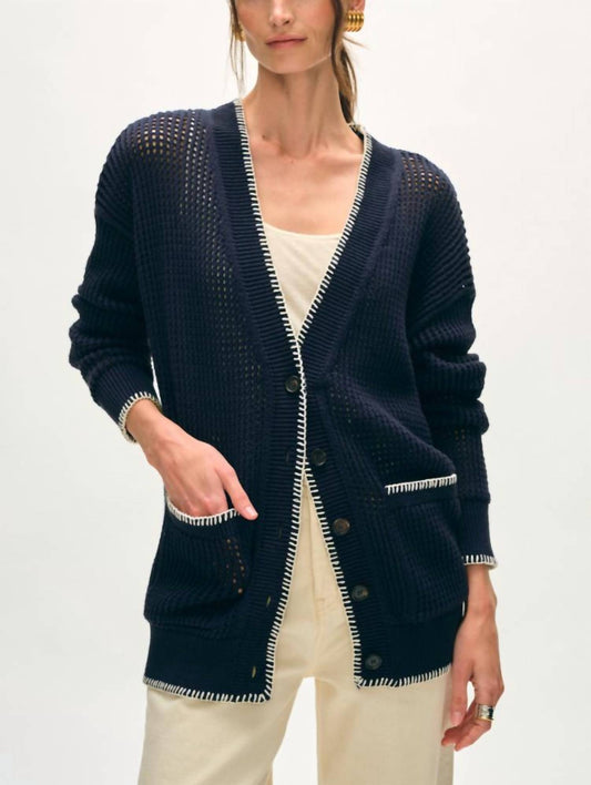 White + Warren - Organic Cotton Blanket Trim Cardigan