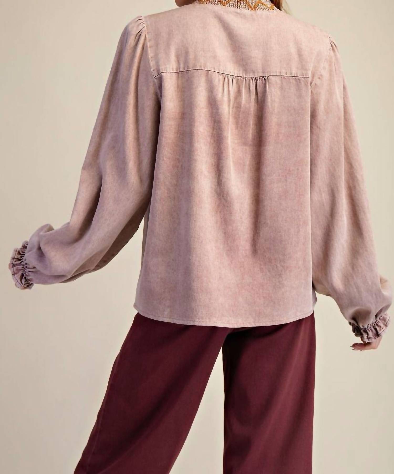 Easel - Dusty Long Puff Sleeves Top