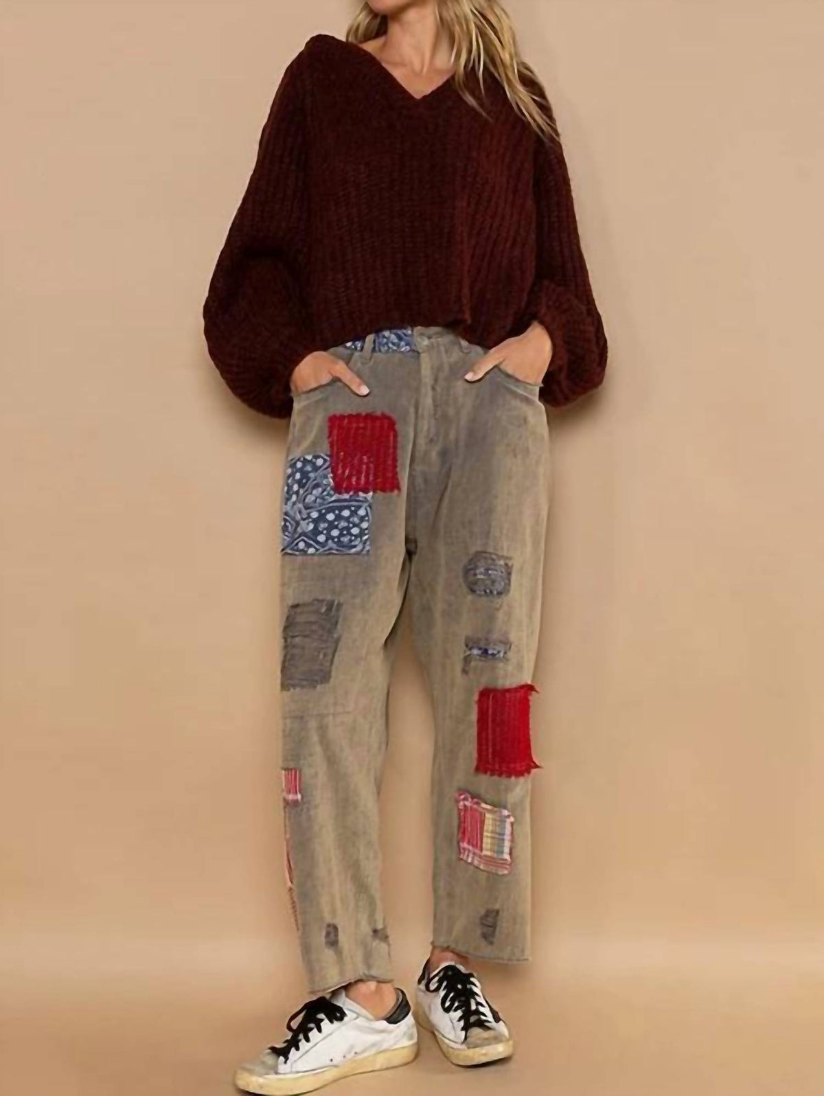 Pol - Hooded V-neck Balloon Sleeve Pullover