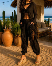 Little Secret Of Mine - Midnight Romance Long Sleeve Blouse & Elastic Waist Pants Set