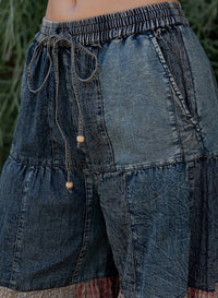 Young Threads - Women's Vintage Tiered Denim Patchwork Pants