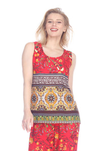 Paparazzi - Rayon Border Print Scoop Neck Tank Top
