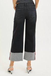 RISEN Tummy Control Mid Rise Crop Wide Cuffed Jeans in charcoal - women's jeans - alternate view