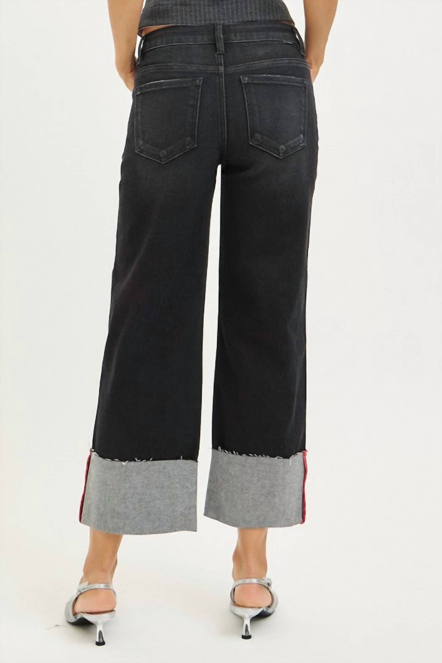 RISEN Tummy Control Mid Rise Crop Wide Cuffed Jeans in charcoal - women's jeans - alternate view