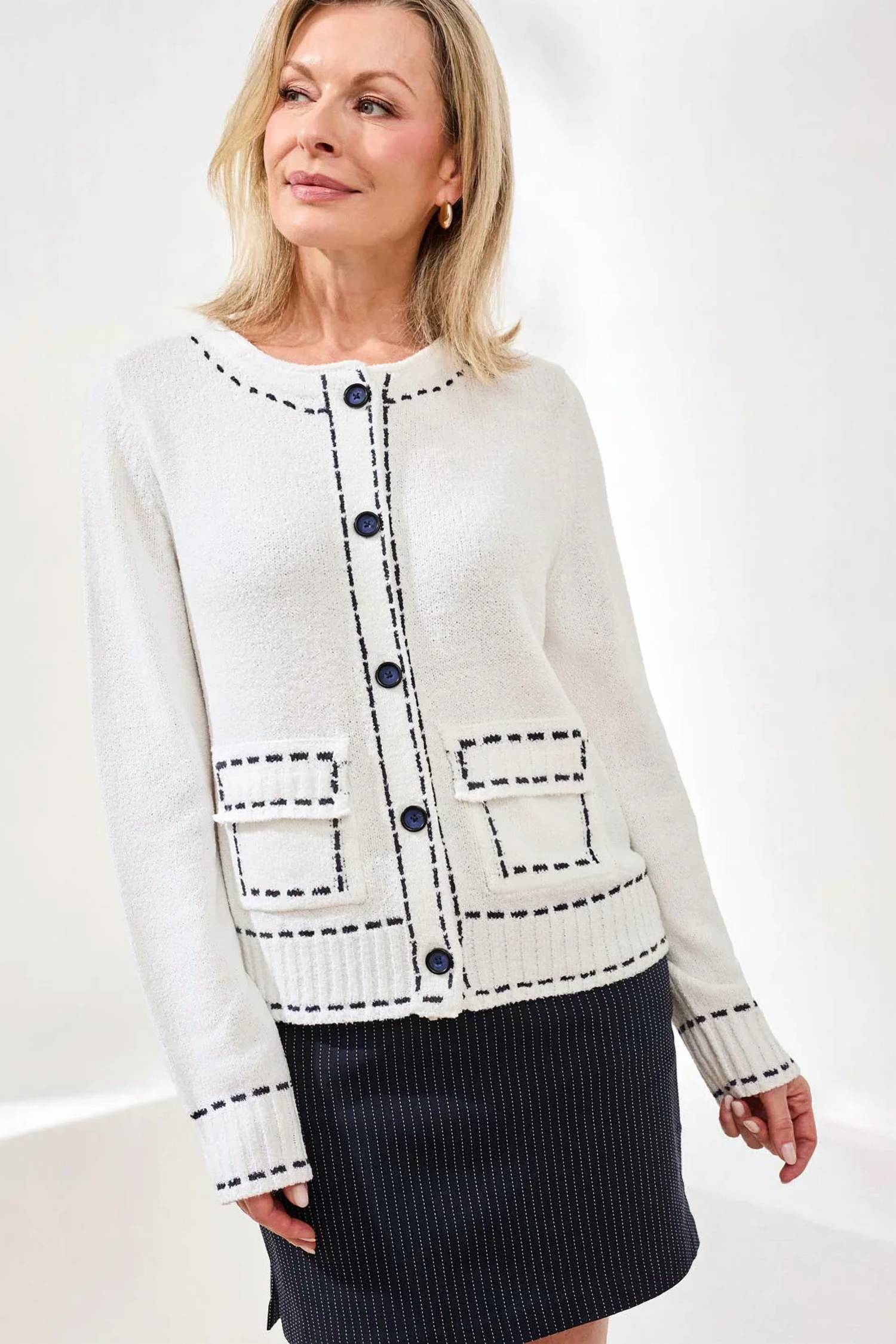 Tribal - Blaith Boucle Yarn Contrast Stitch Cardigan Sweater