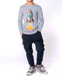 Appaman Blast Off Long Sleeved Tee in light grey - kids' shirt