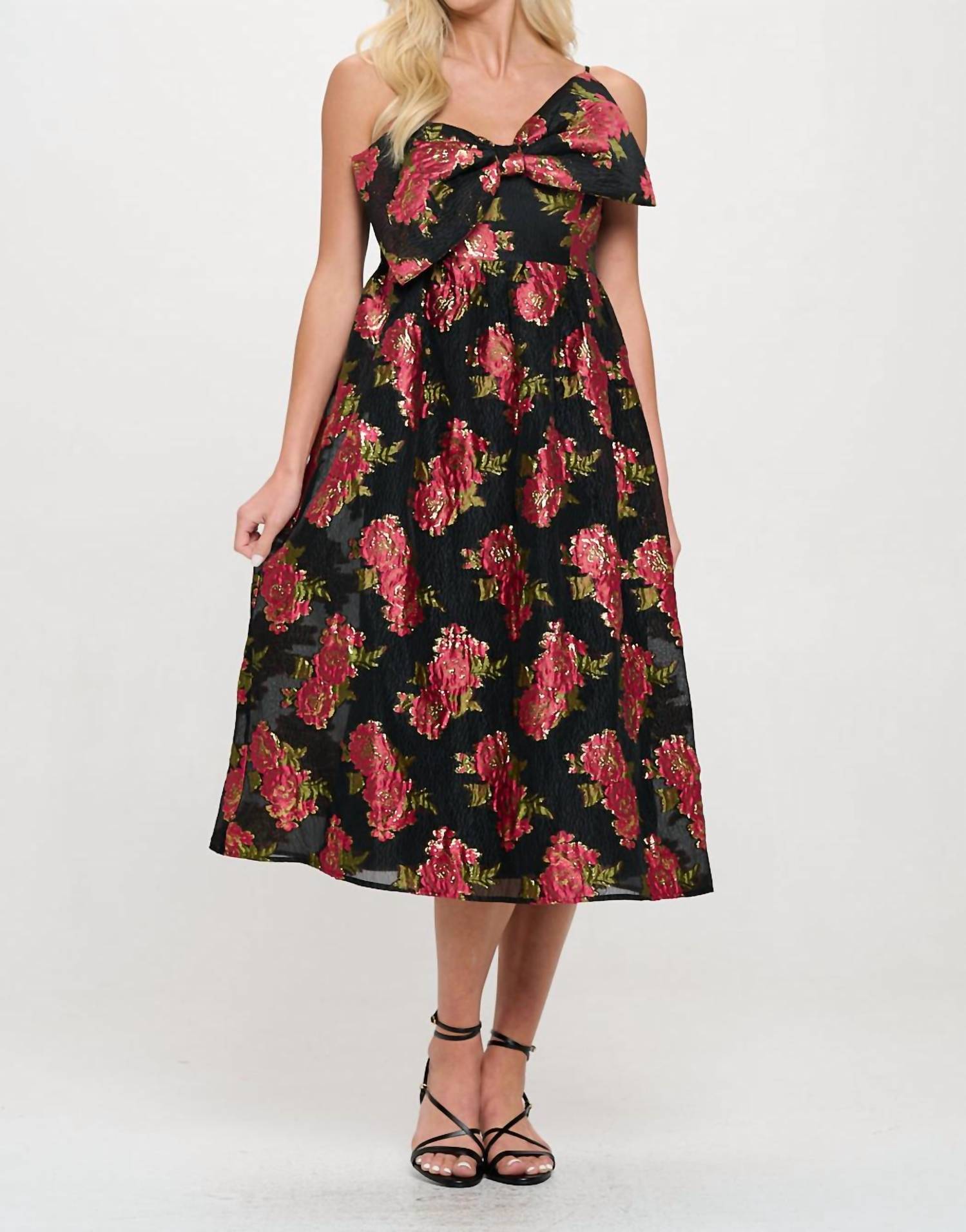 Meet Me In Santorini - Scarlet Blossom Bow Midi Dress