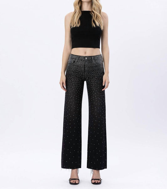 Lovervet - Gianaa High Rise Rhinestone Slim Wide Leg Jeans