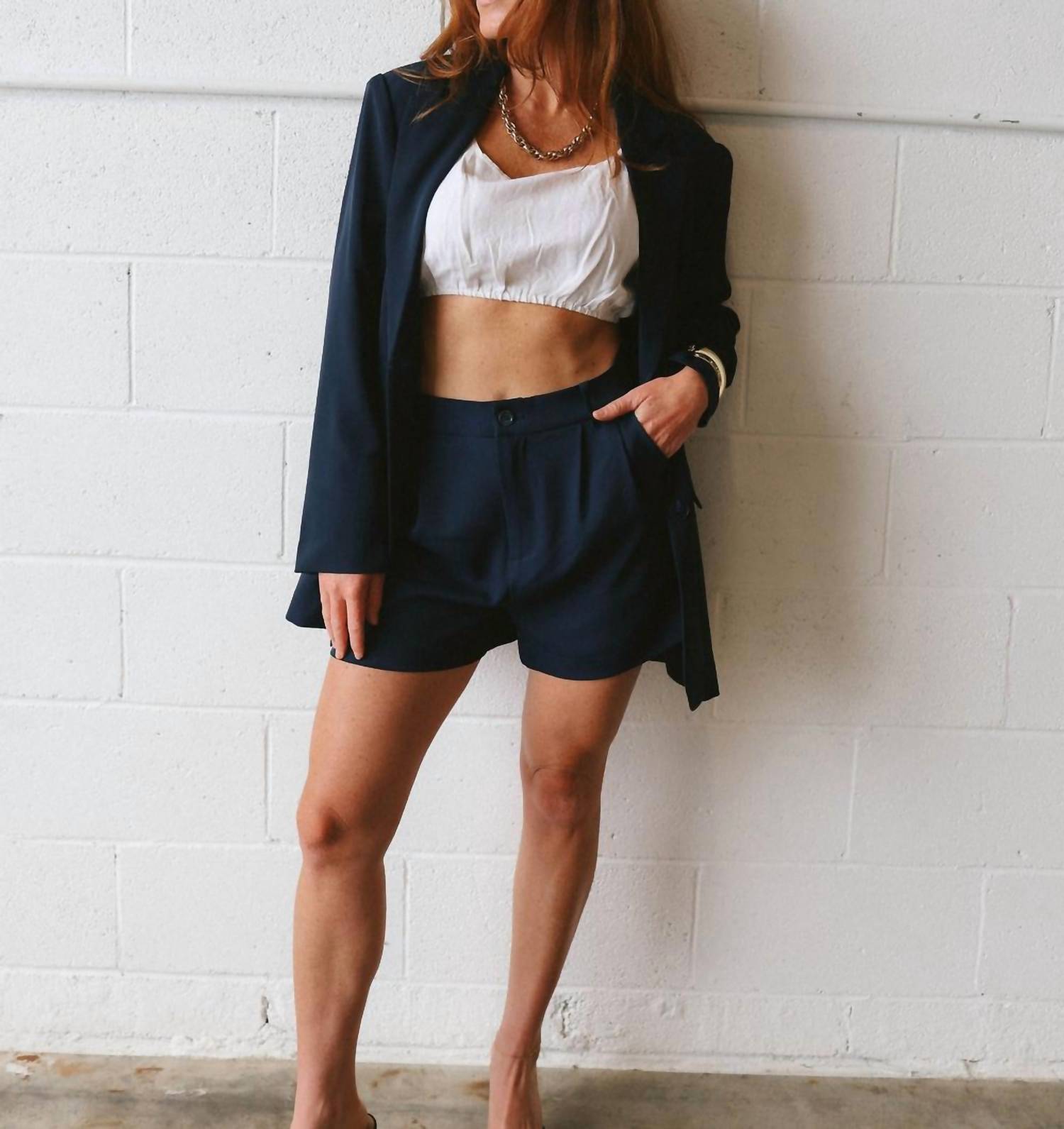 AIROTCIV BY VICTORIA Daily Av Long Sleeve Blazer in navy - women's jacket