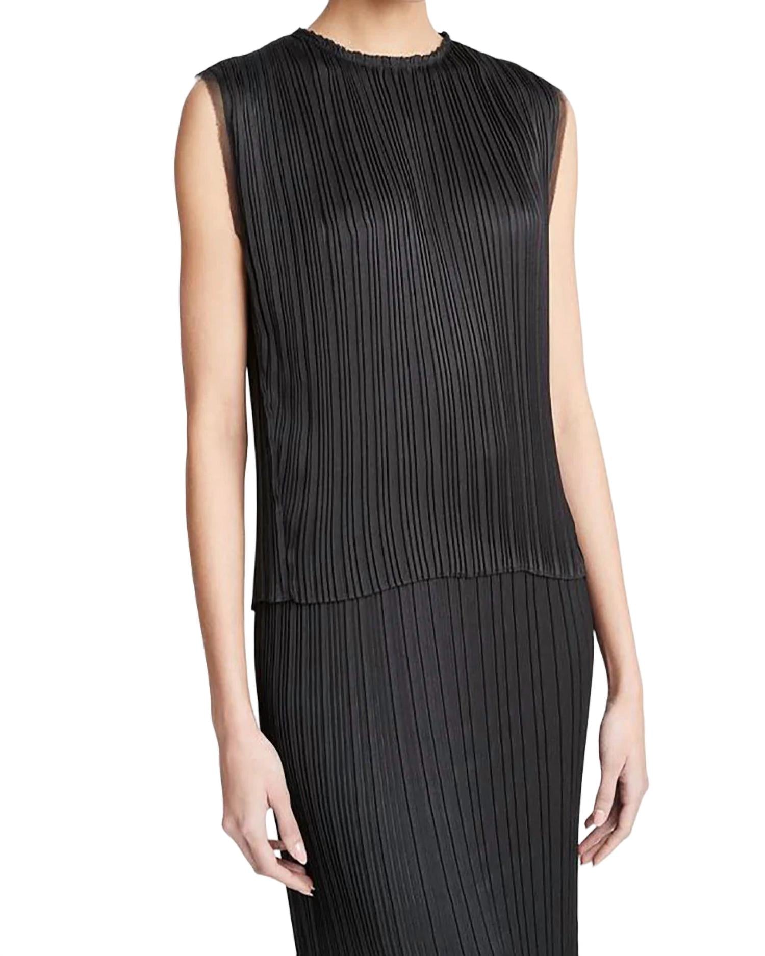 Vince - Pleated Satin Crew Neck Shell Top