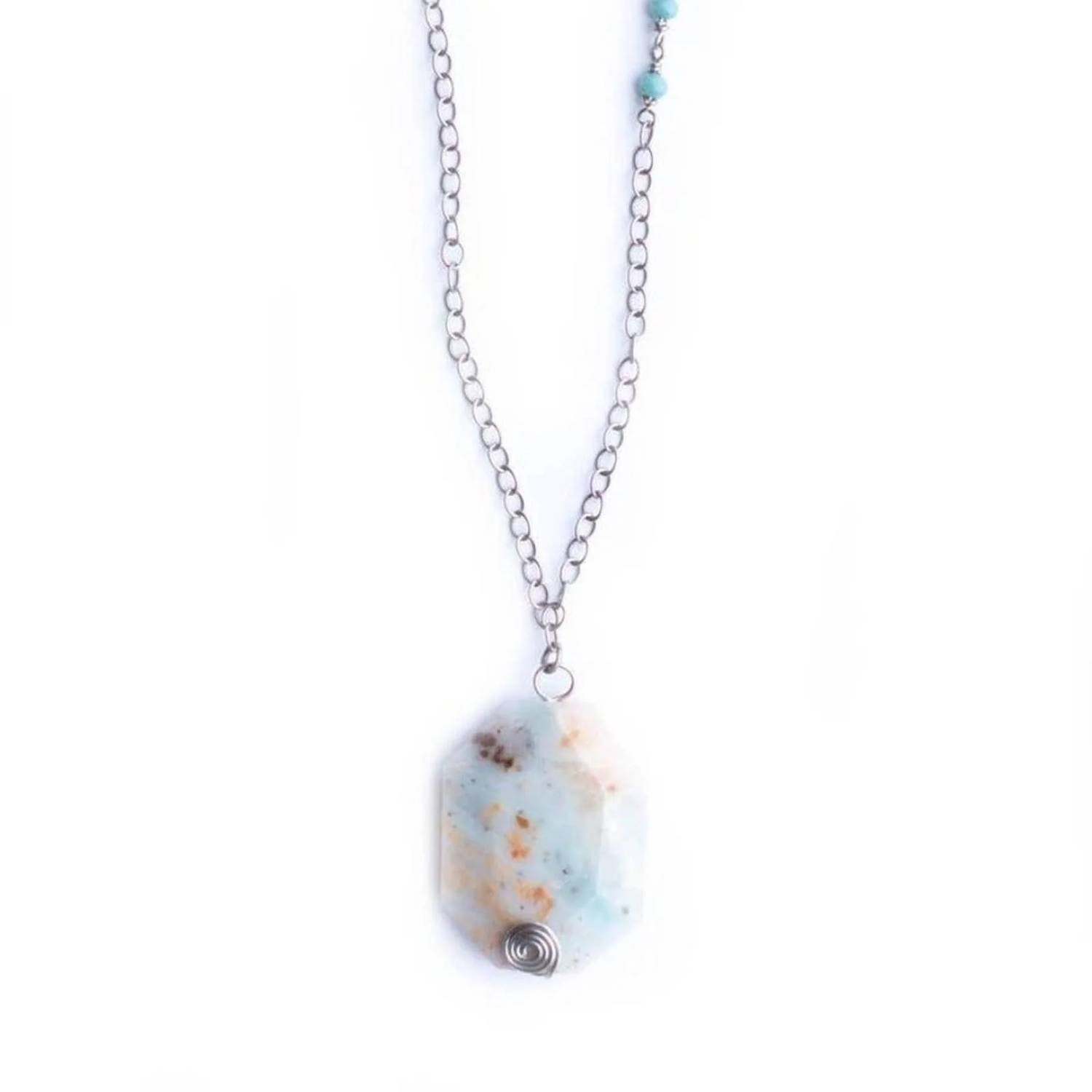 Vi Bella - Women's Amazonite Pendant Long Statement Necklace