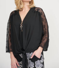Black Lace Shoulder Tie Top