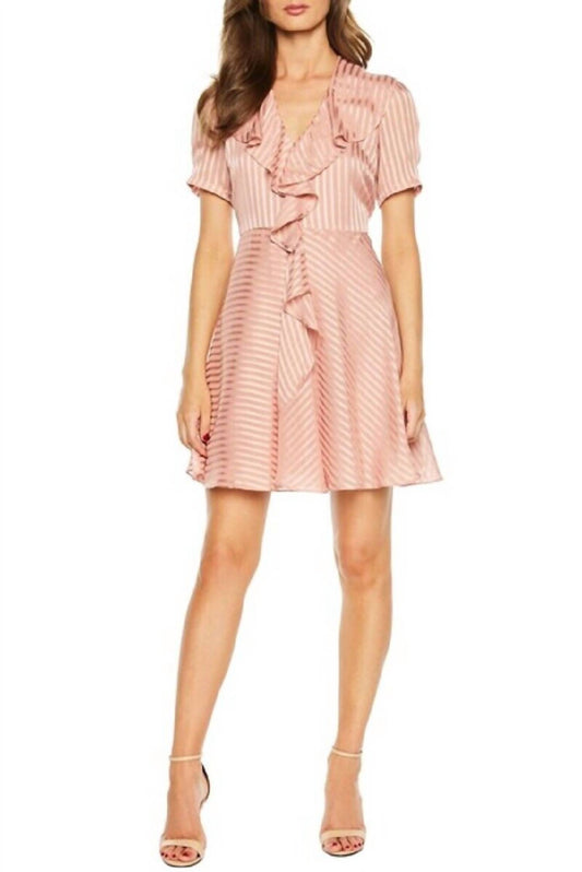 Bardot - Orchid Striped Satin V-Neck Ruffle Frill Mini Dress