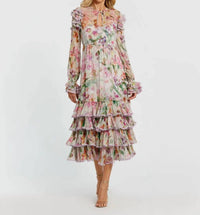 Mac Duggal - Long Sleeve Ruffle Detail Floral Shift Dress