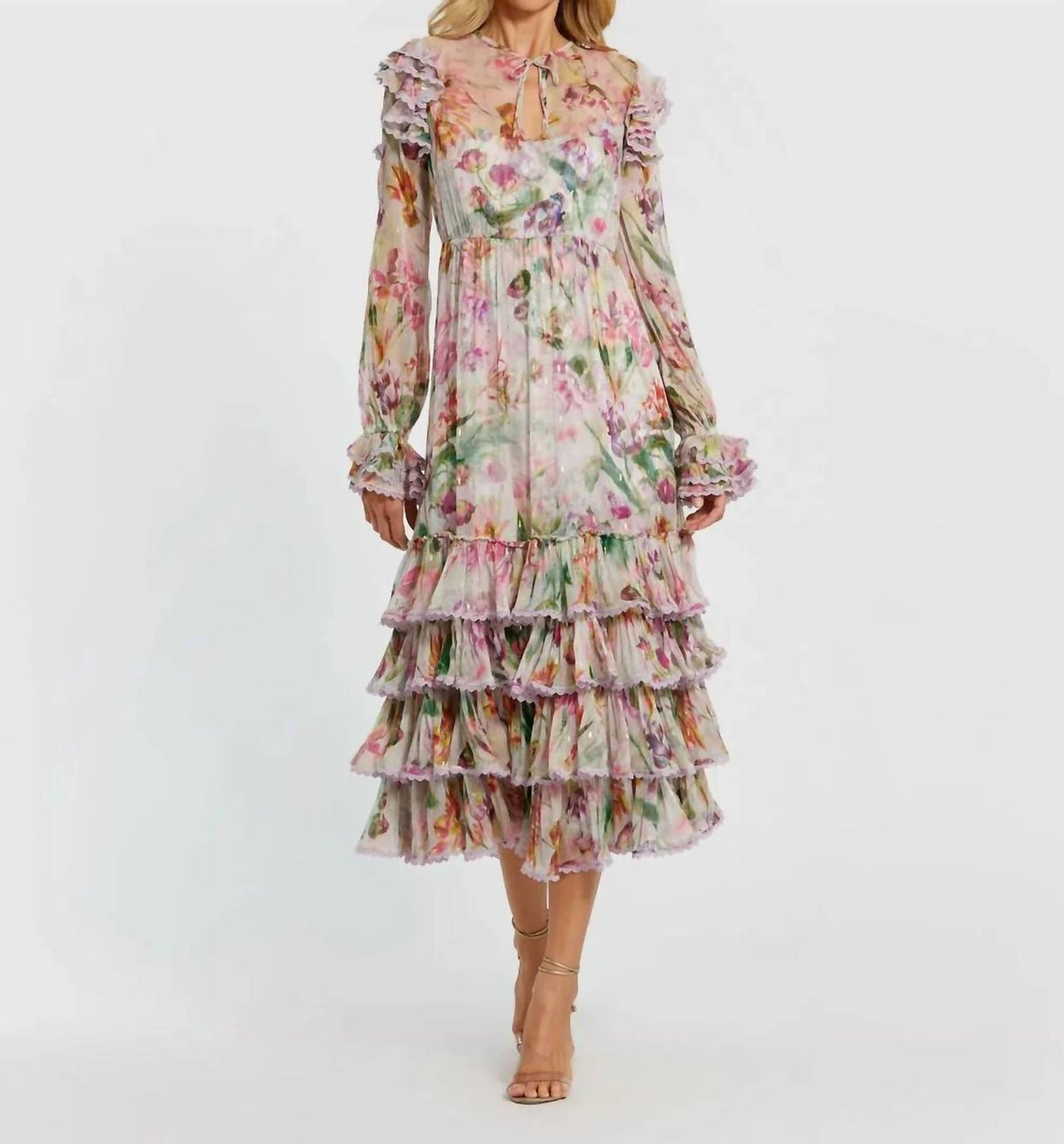 Mac Duggal - Long Sleeve Ruffle Detail Floral Shift Dress