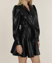 Dolce Cabo - Vegan Leather Puff Shoulder Belted Dress