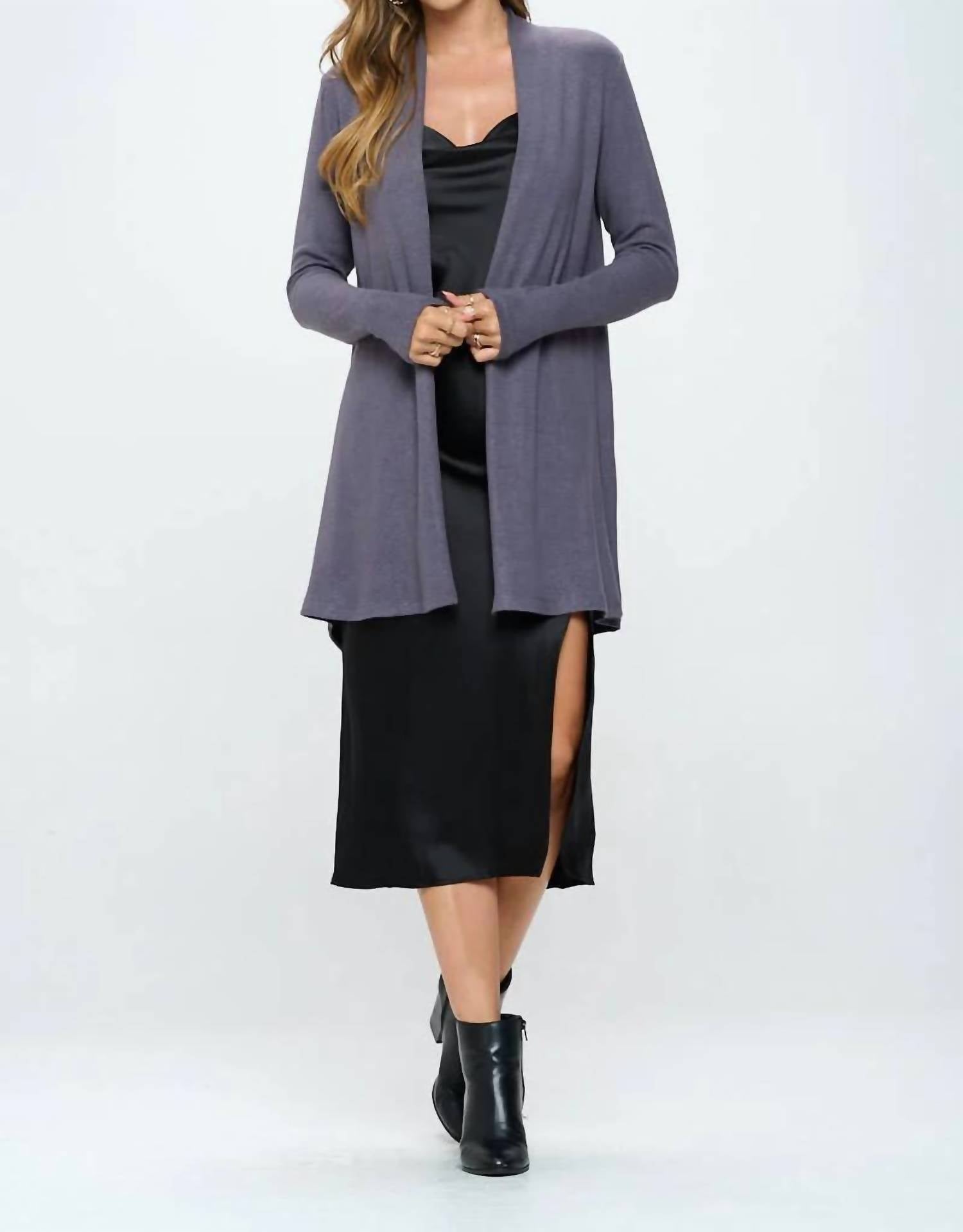 Renee C - Brushed Knit Draped Cardigan With Cashmere Feel
