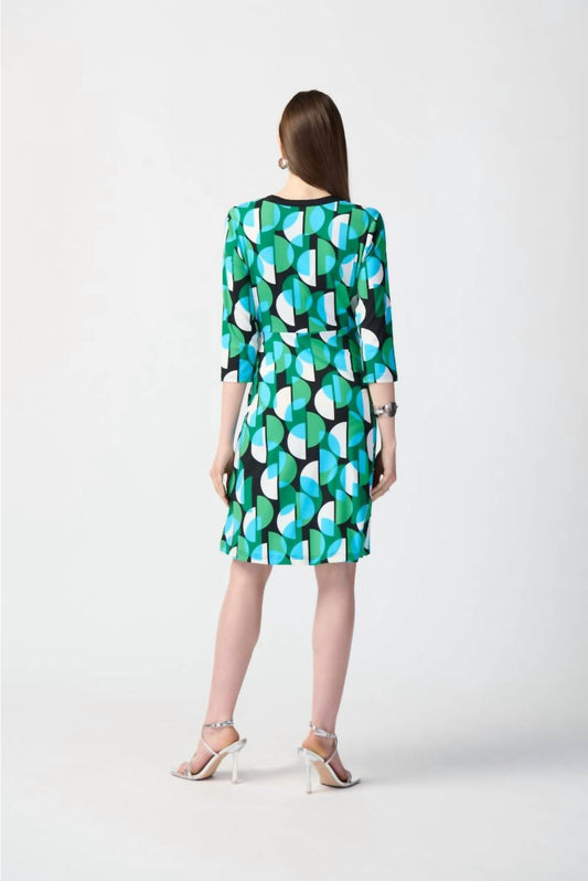 Joseph Ribkoff - Retro Geometric Print Waist Tie Shift Dress