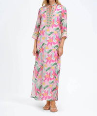 bella tu Elise Quarter Sleeve Caftan Dress in lily pink - women's dress