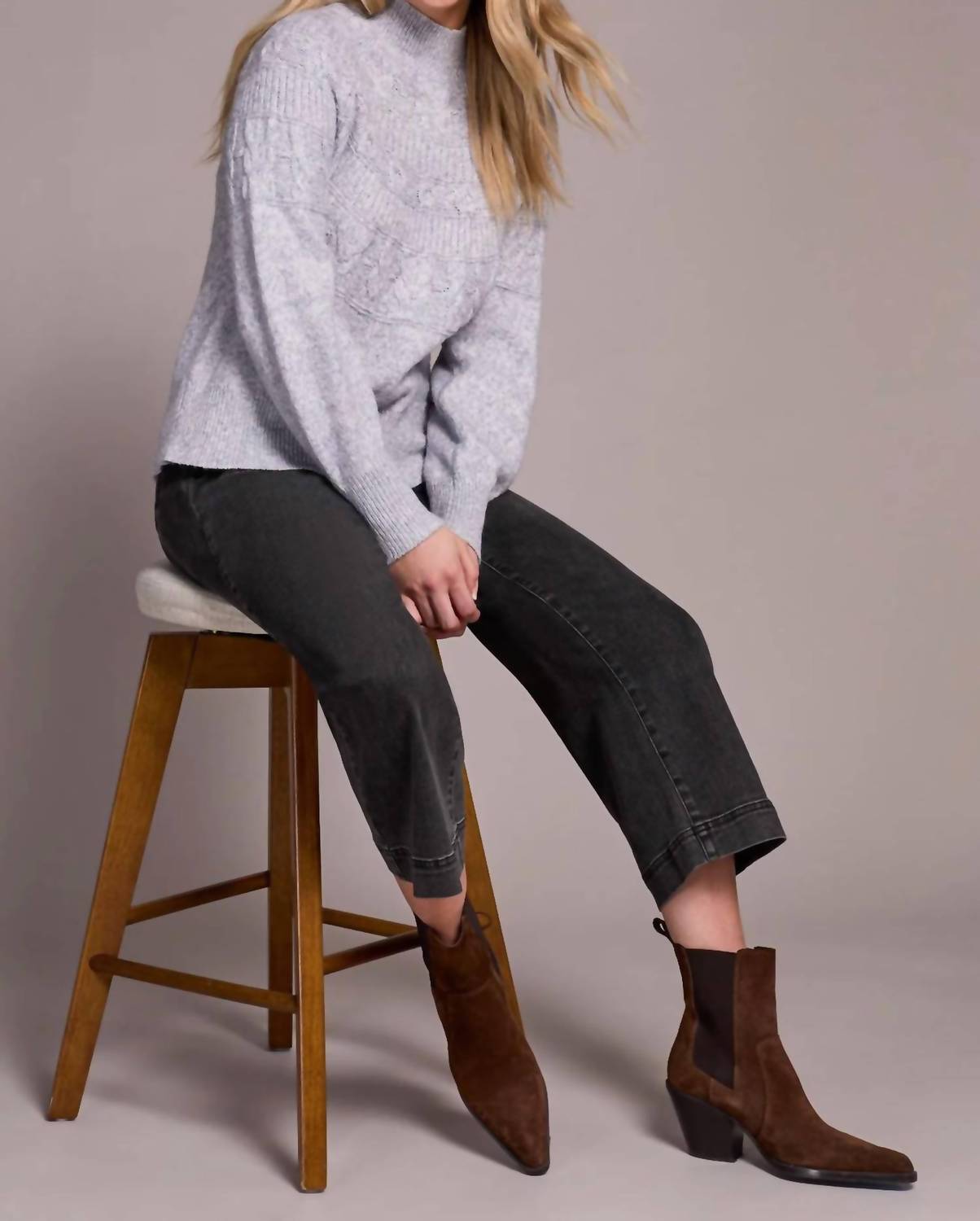 TRIBAL Long Sleeve Mock Neck Sweater in marine - women's sweater - alternate view