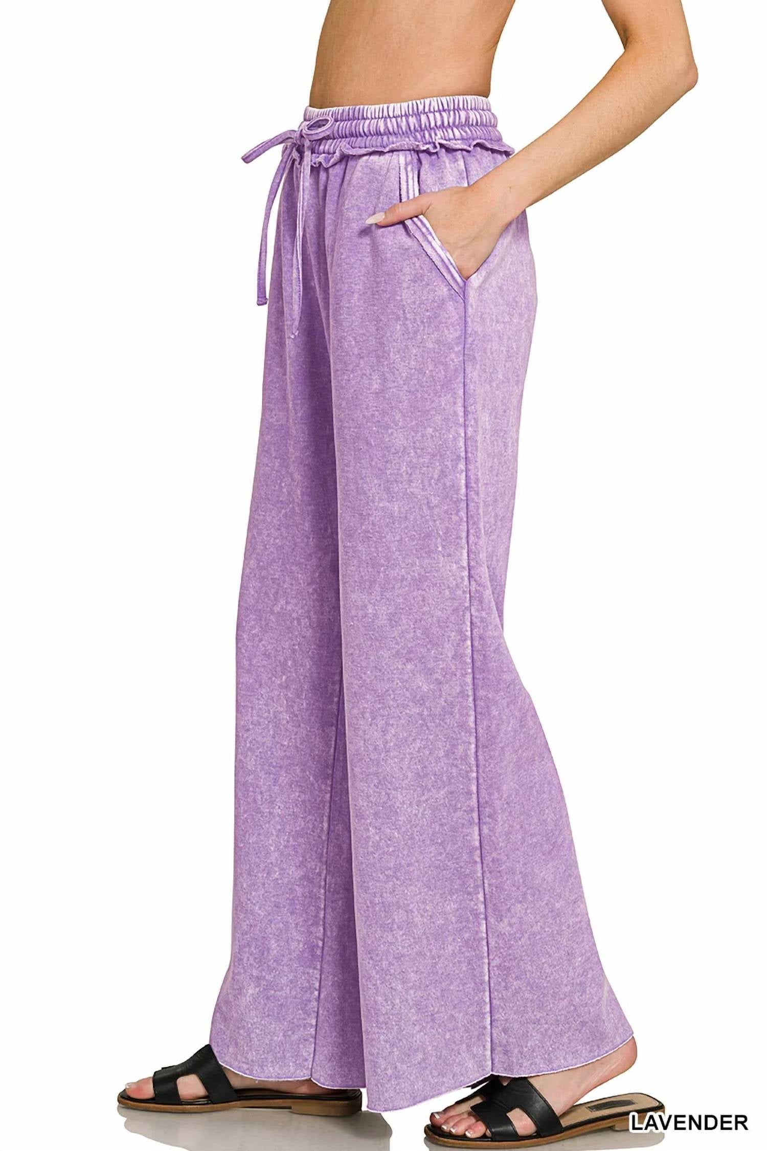 Zenana - Women's Acid Wash Fleece Palazzo Sweatpant