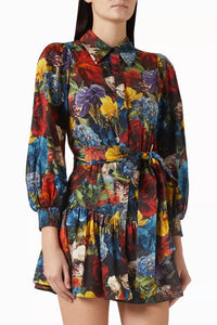 alice + olivia Lily Mini Shirt Dress in flourish - women's dress