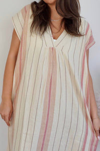 NIBI MTK Calla Midi Dress in citrus stripe - women's dress - detail view