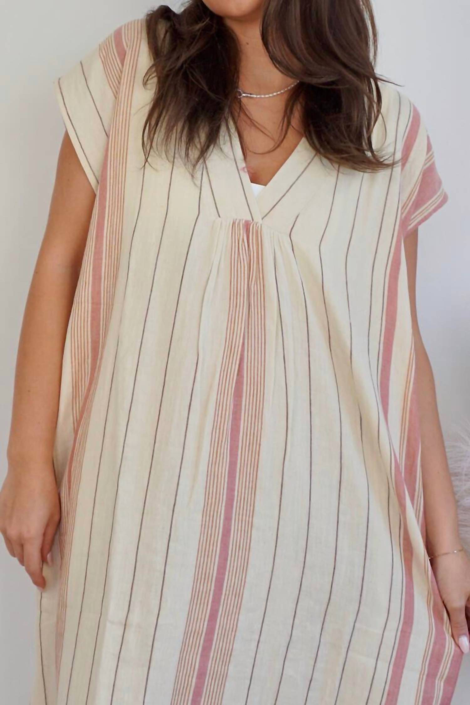 NIBI MTK Calla Midi Dress in citrus stripe - women's dress - detail view