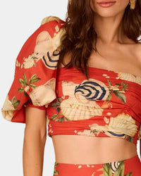 dress to Lya Puff Sleeves Top in sea shore print - women's blouse - detail view