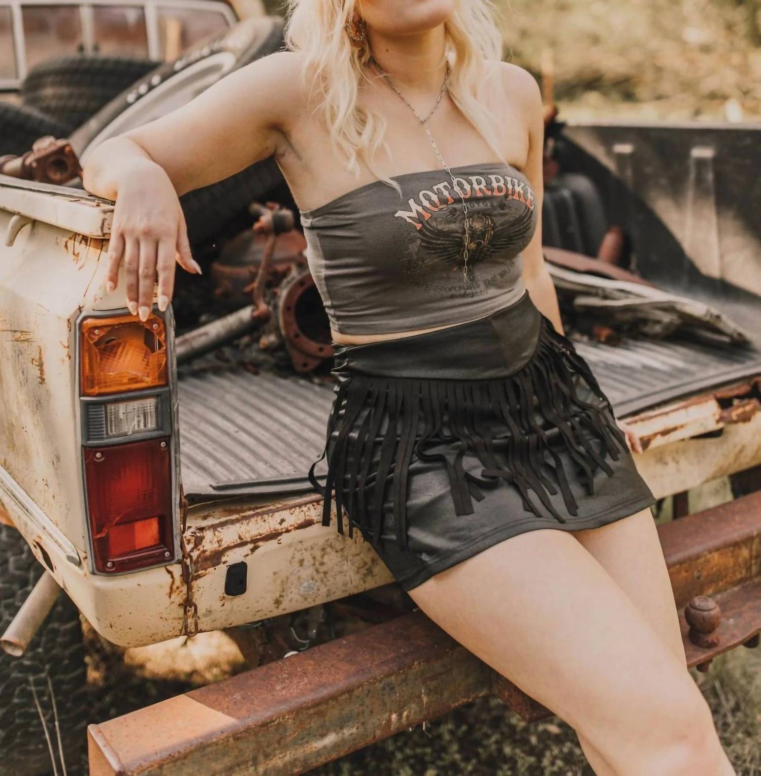 2Flyco - Round Up Fringed Vegan Leather Western Skort