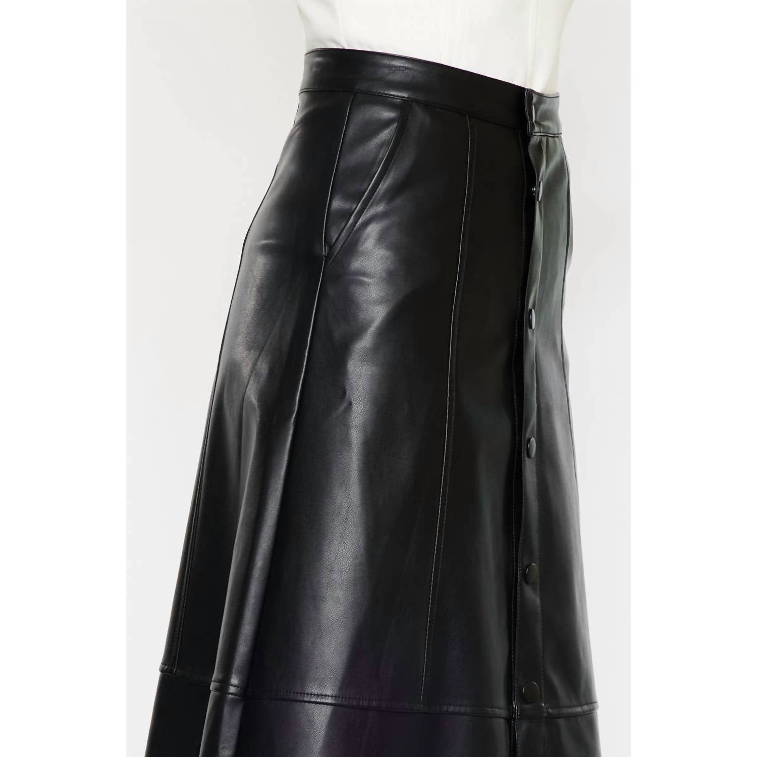 Kancan - High Rise Leather Midi Skirt