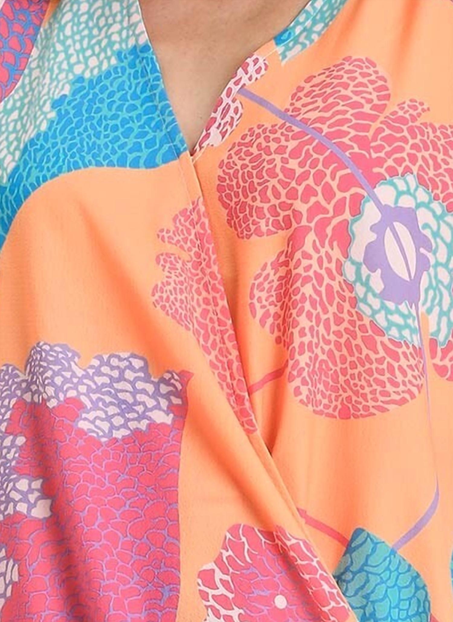 Umgee - Print V-neck Top With Ruffled Sleeves