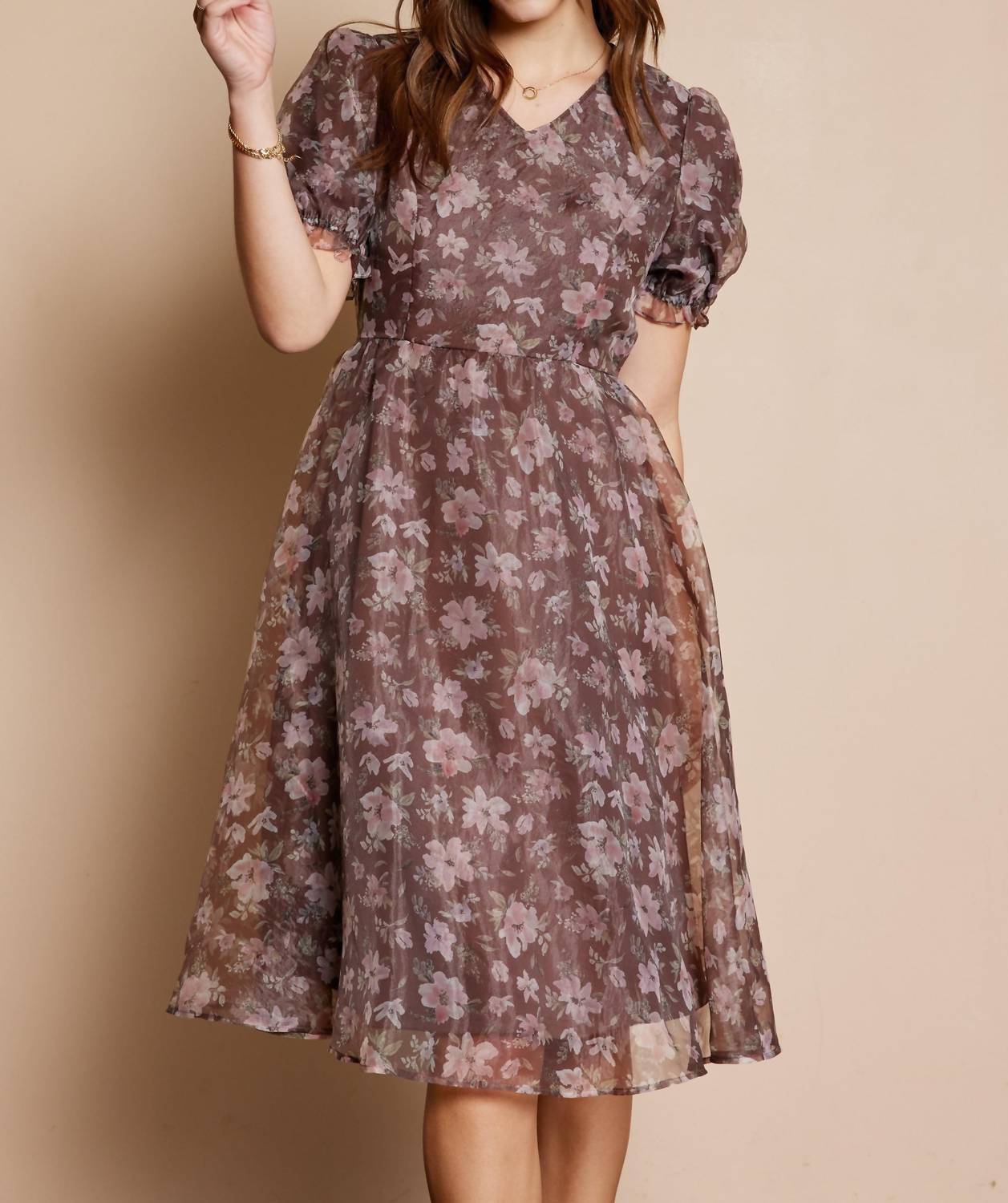 Tea N Rose - Printed Organza Dress