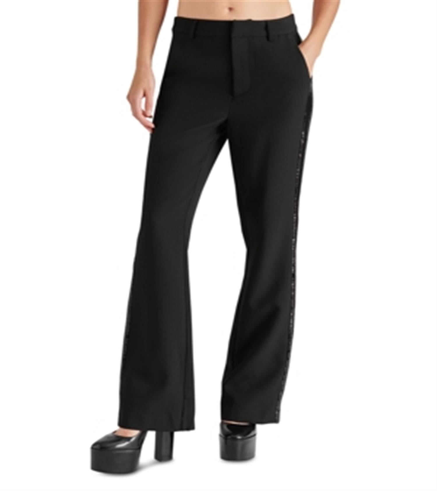 STEVE MADDEN Waverly Sequin Stripe Kick Flare Pants in black - women's pants