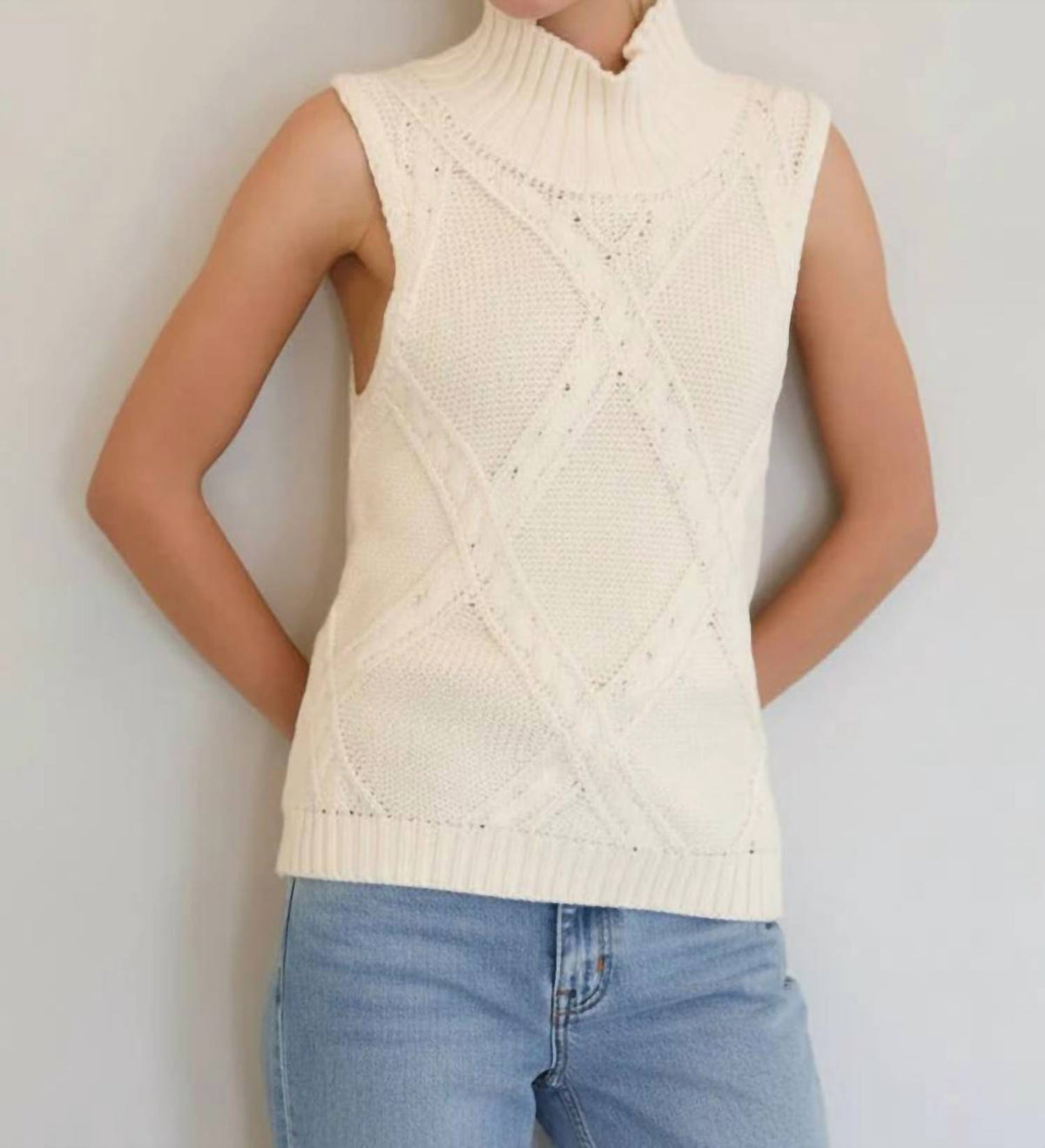 Sunday Edition - Christy Mock Neck Sleeveless Cable Sweater