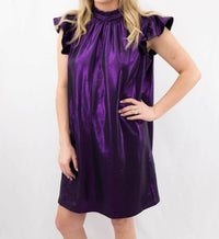 voy Ruffle Dress in shimmer metallic purple - women's dress - detail view