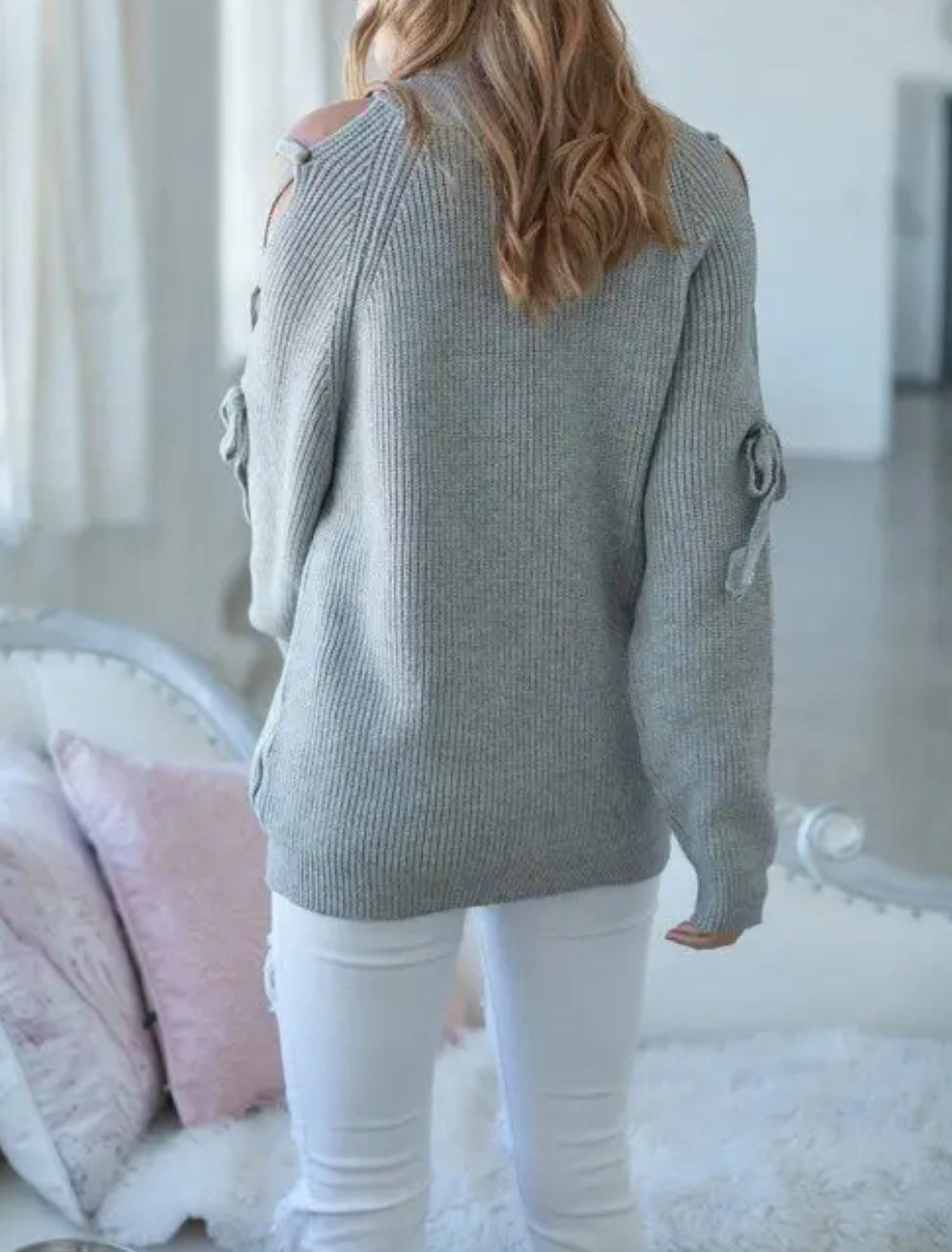 LACE-UP SHOULDER SWEATER