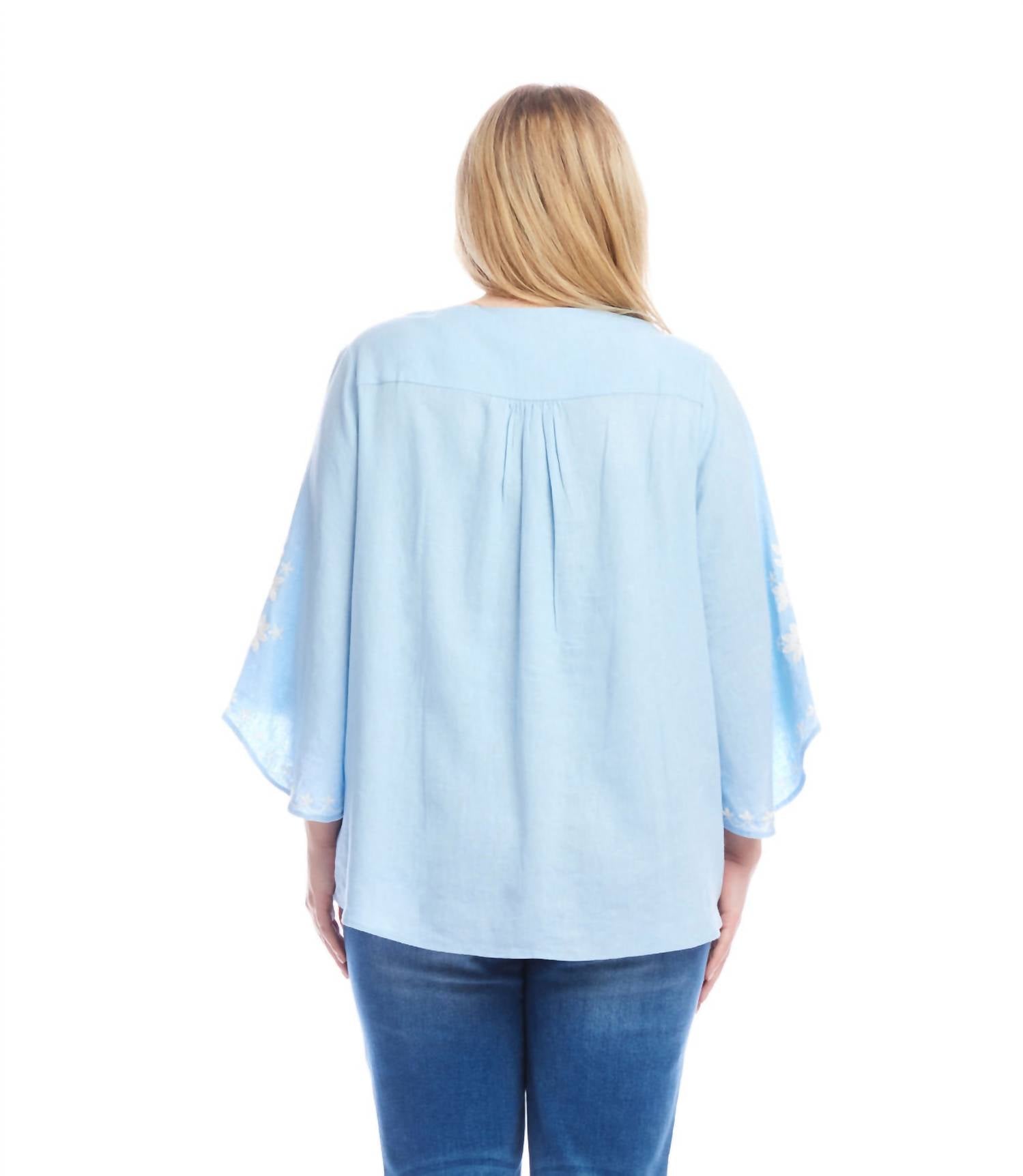 Karen Kane - Bracelet Sleeve Embroidered Asymmetric Top - Plus Size