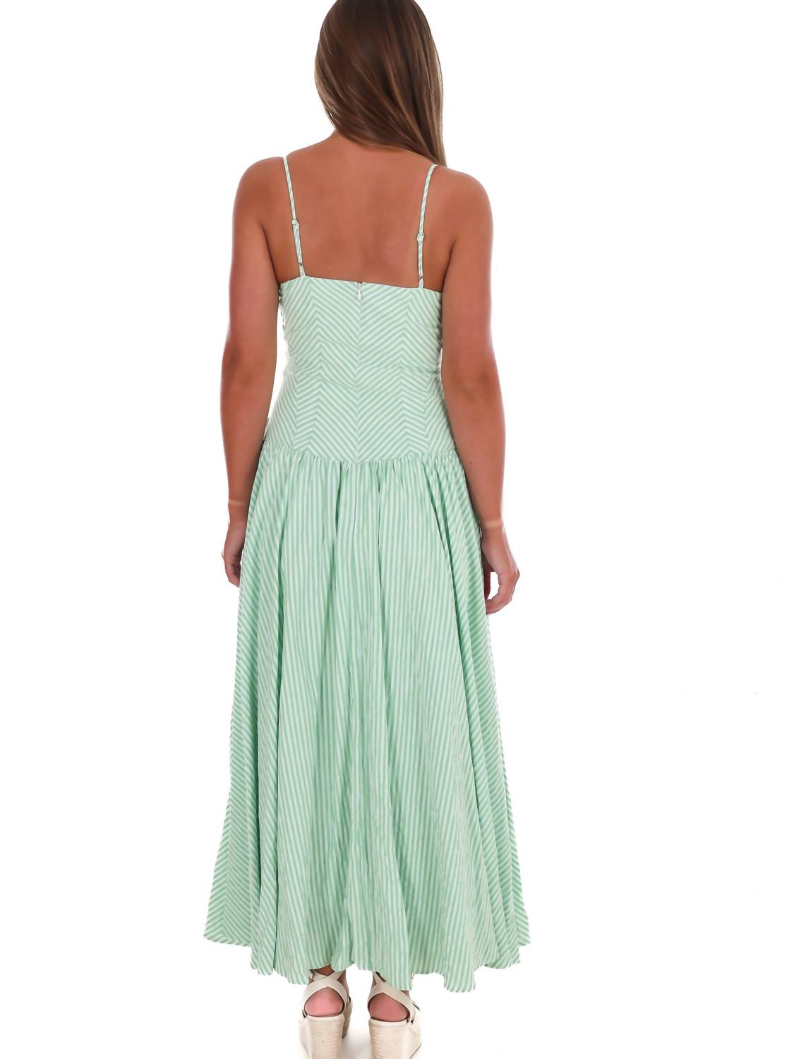 TCEC Oceanview Striped Maxi Dress in green - women's dress - detail view