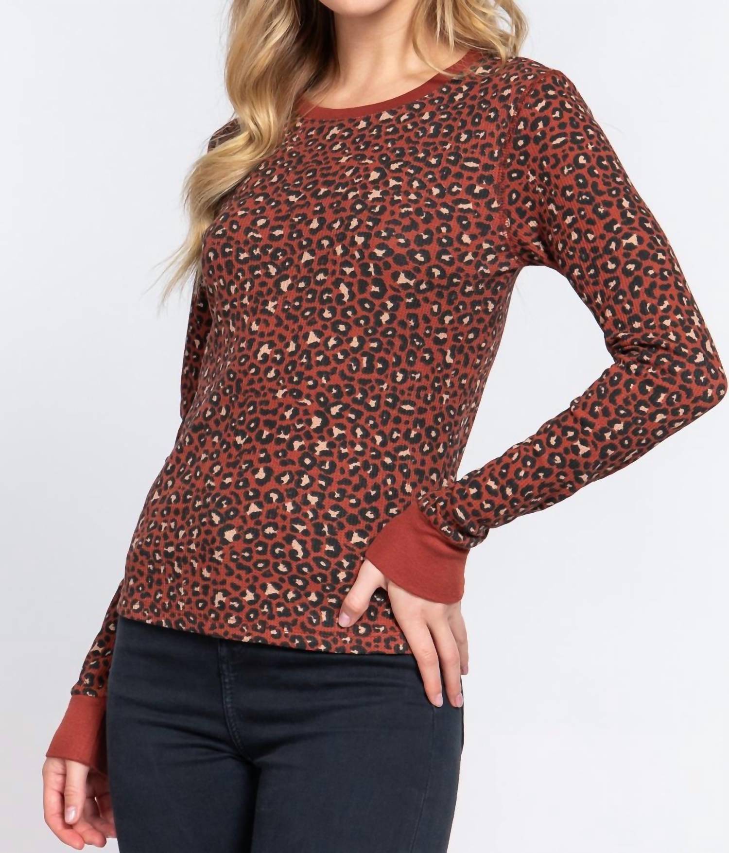 Active Usa - Printed Thermal Knit Top