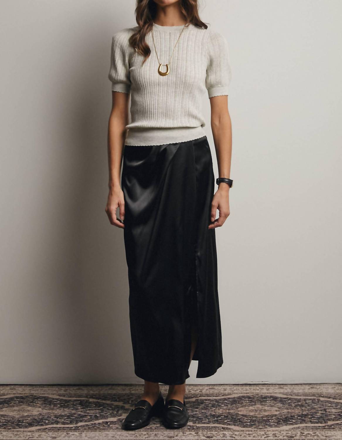 Forte - Textured Knit Puff Sleeve Top