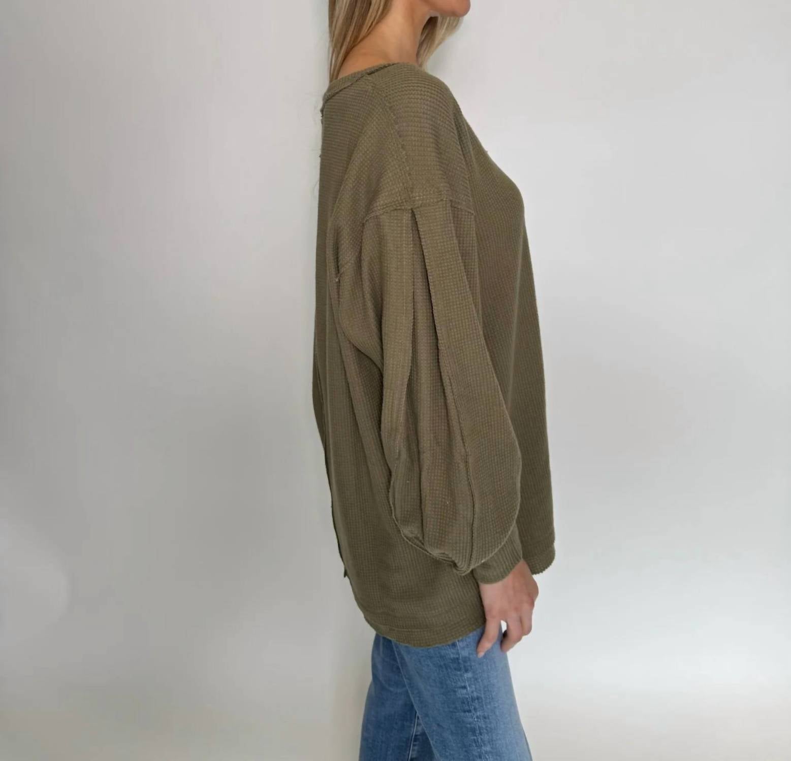 Free People Coast 2 Coast Thermal Top in gothic olive cross - women's long sleeve top - alternate view