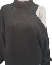 Elan - Women's Cold Shoulder High Neck Sweater