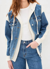 Blanknyc - Knit Denim Hooded Jacket