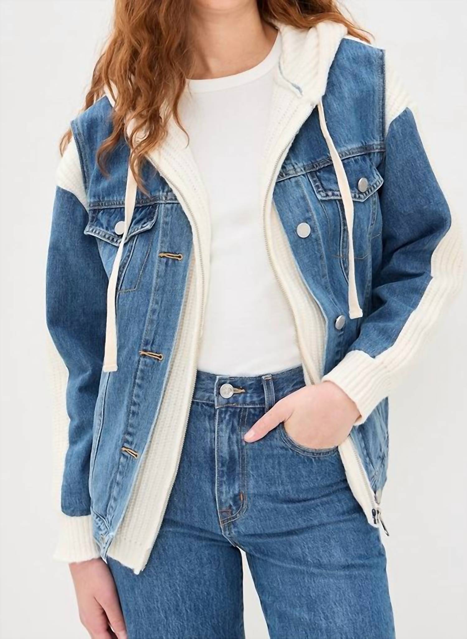 Blanknyc - Knit Denim Hooded Jacket