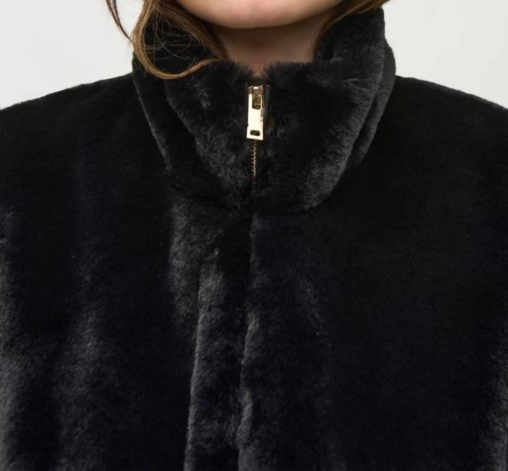 Joseph Ribkoff Faux-fur Sleeveless Cropped Vest in black - women's jacket - alternate view