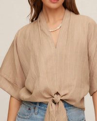 Fifteen Twenty - Janice Cuffed Sleeve Tie-front Top