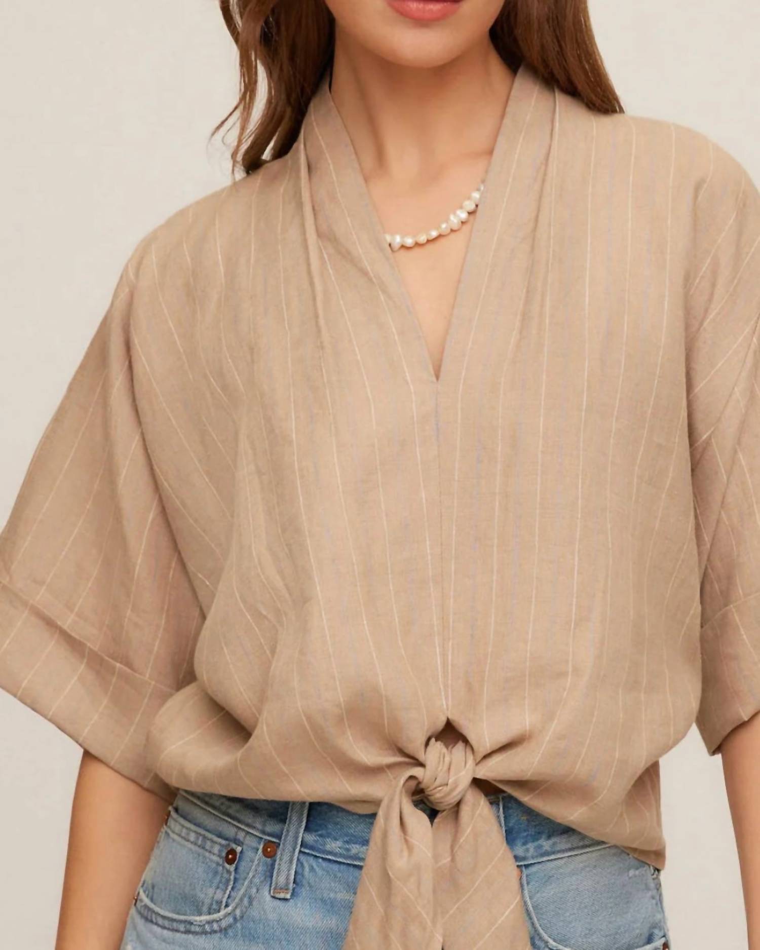 Fifteen Twenty - Janice Cuffed Sleeve Tie-front Top