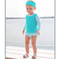 Rufflebutts - Stripe and Dot Rash Guard Two-Piece Swim Suit